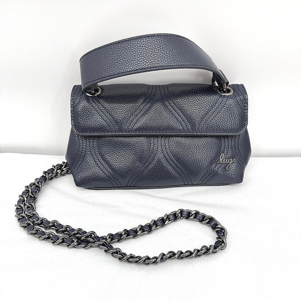 Lug Cadence Crossbody Small Clutch Bag Blue Quilted Vegan Leather Chain Strap